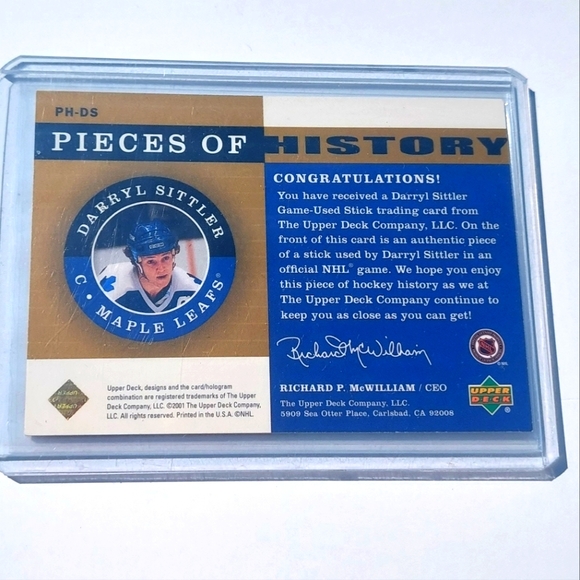 Darryl Sittler NHL Legends Pieces of History Game Used Stick Card #PH-D5 2001 - Picture 2 of 2